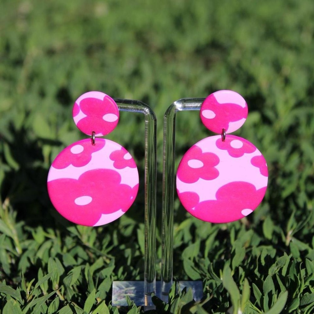 Handmade‎ Y2K Retro Pink Floral Clay Earrings